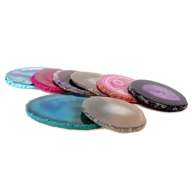 AMOYSTONE Agate Geode Coasters for Drinks Crystal Stone Table Coasters Large Set of 4 Unique Gifts Dyed Teal 3.5-4" - Image 5